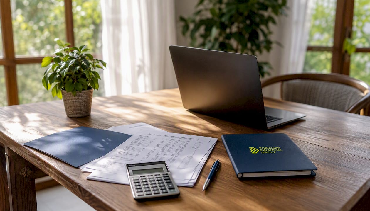 Close-up financial documents and calculator