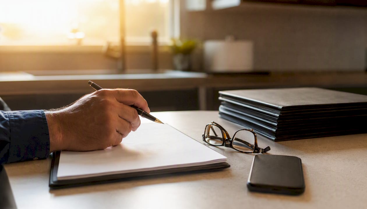 Veteran hand writing home offer contract