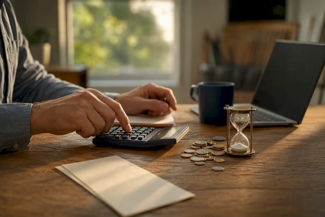 Calculator and hourglass for refinance timing