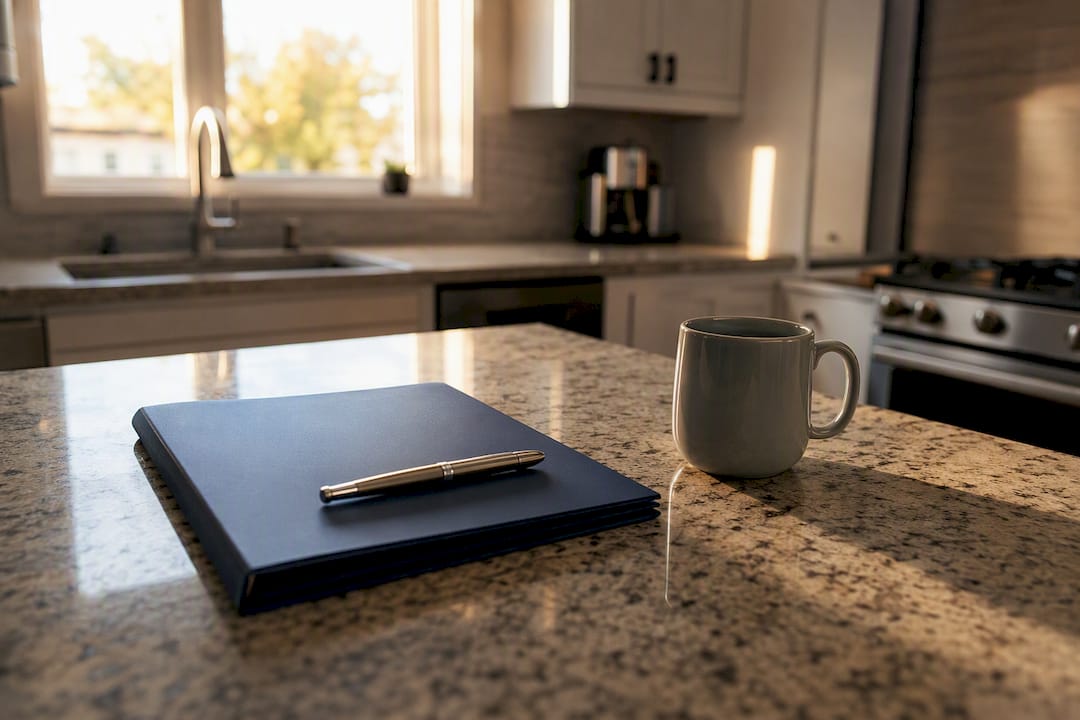 Pen and folder on desk representing mortgage document prep