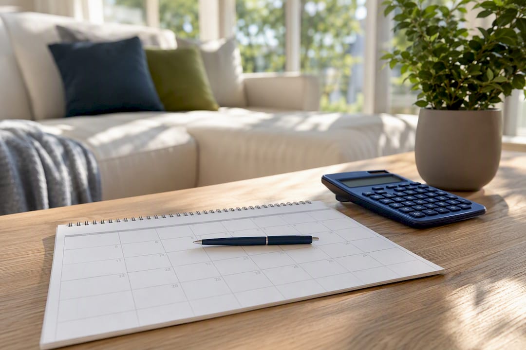 Calendar and pen representing rate lock timing