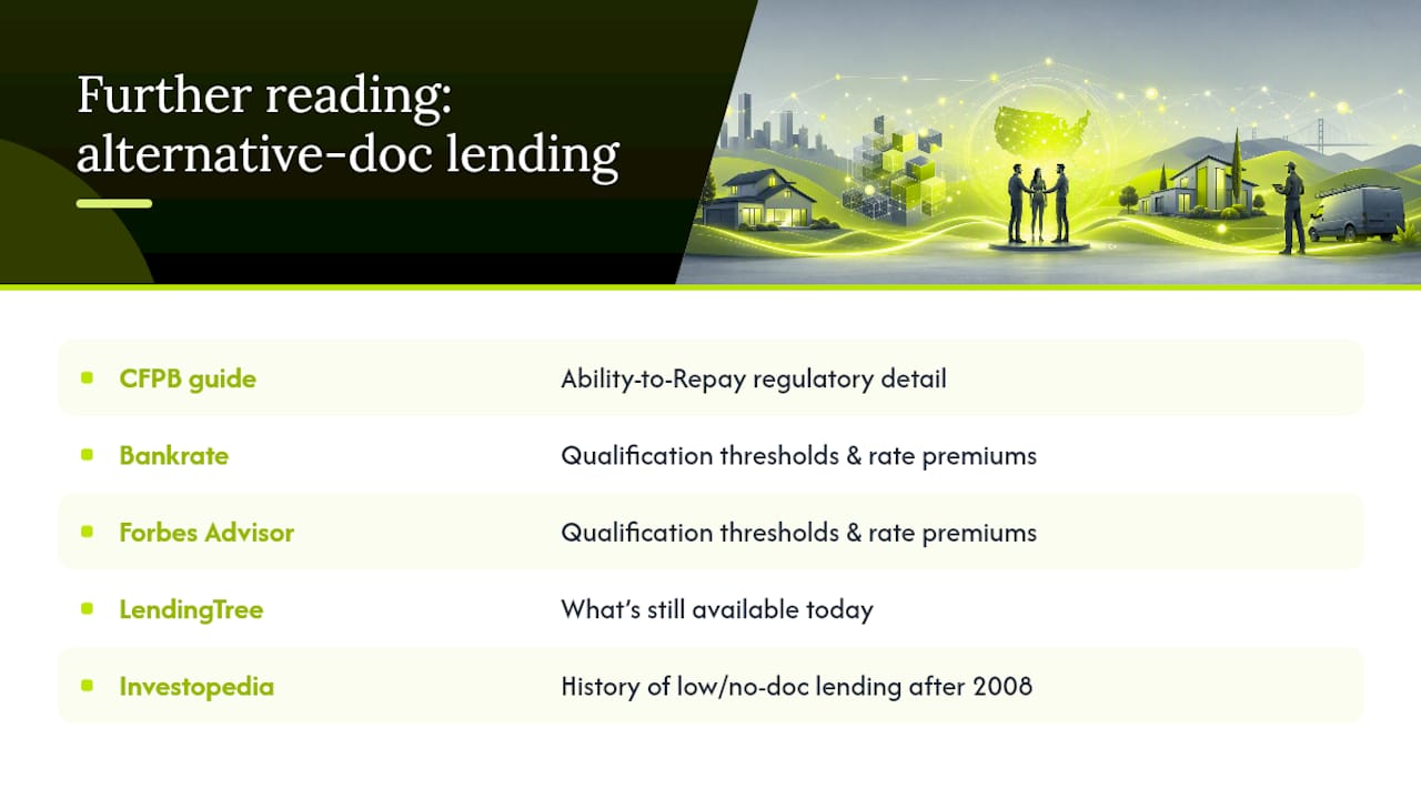 Where to Read More on Alternative‑Doc Lending — overview diagram