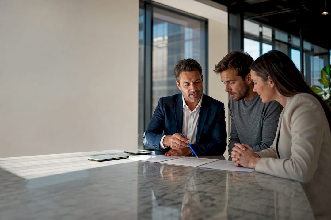 Applicants reviewing shared loan responsibilities with broker