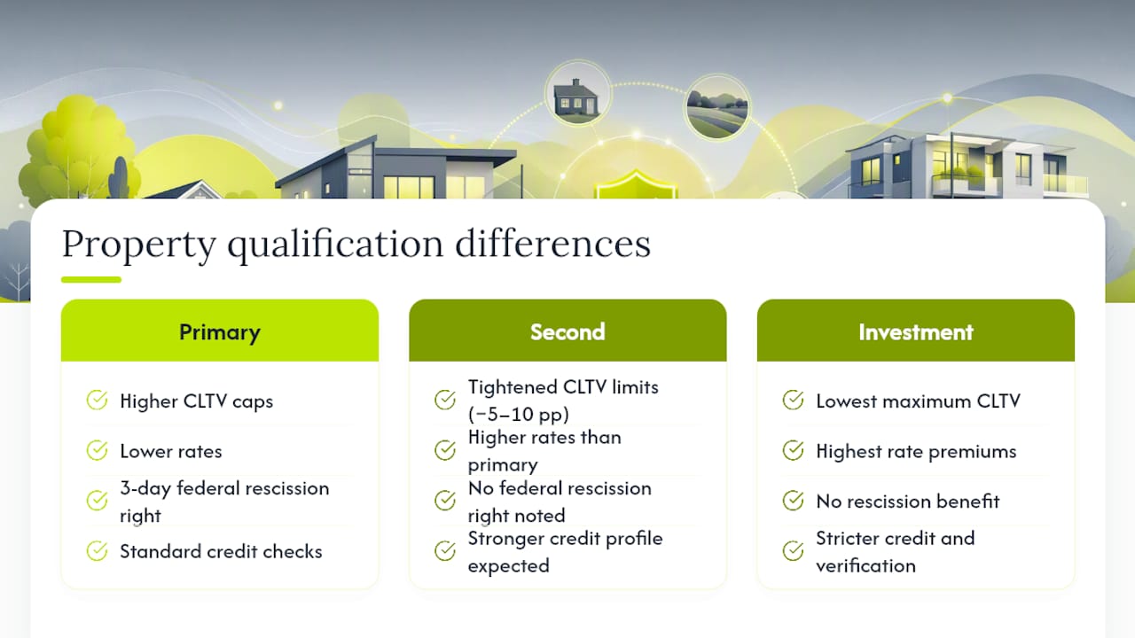 Which Properties Qualify: Primary Residence vs. Second Home vs. Investment Property — overview diagram