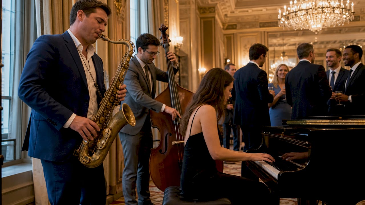 Jazz trio performing at corporate reception
