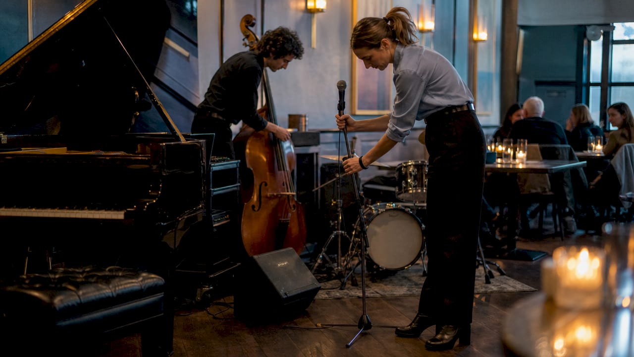 Jazz trio stage in small restaurant corner