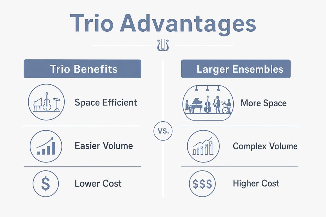 Infographic comparing jazz trio advantages with larger ensembles