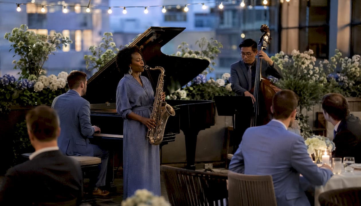 Jazz trio performing at corporate event