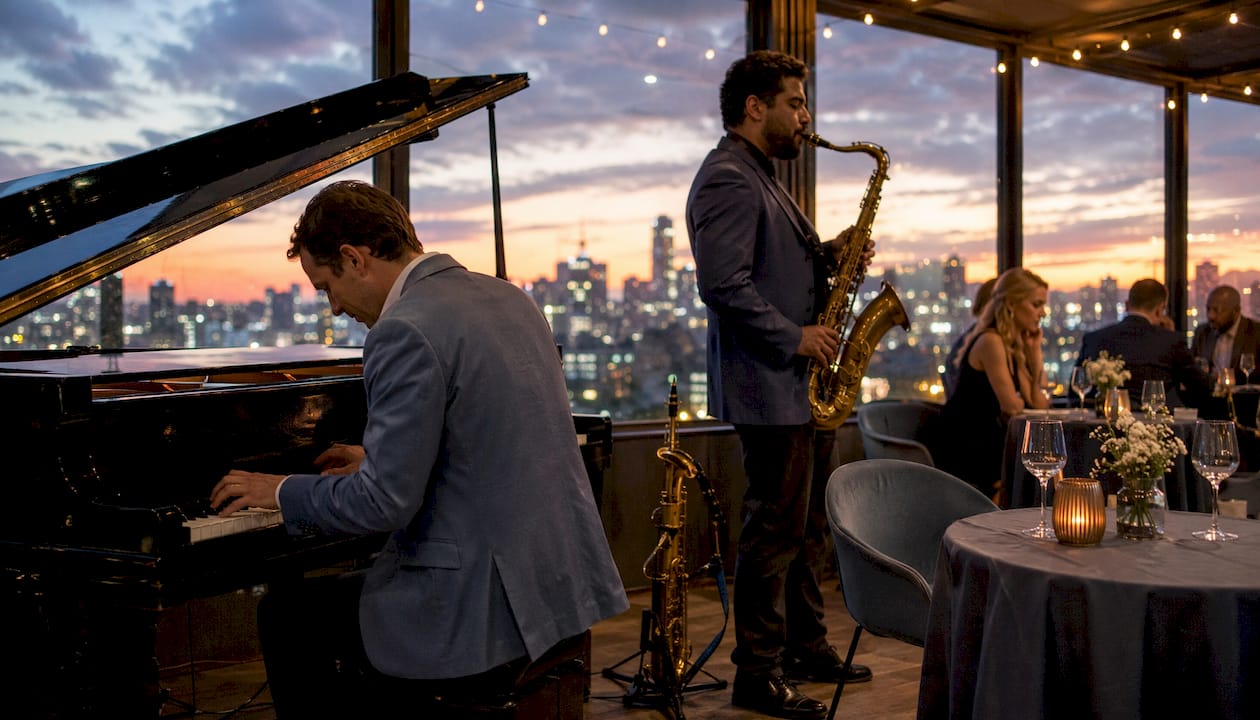 Jazz duo playing at cocktail dinner