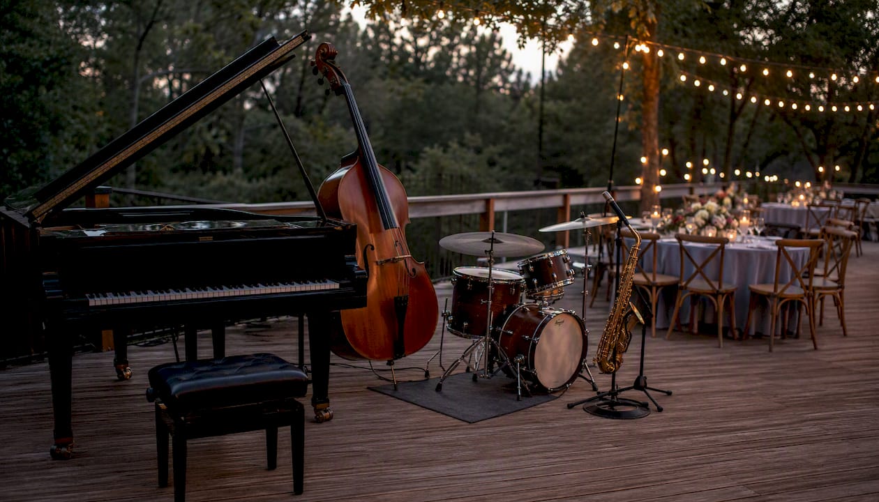 Jazz quartet setup on intimate event stage