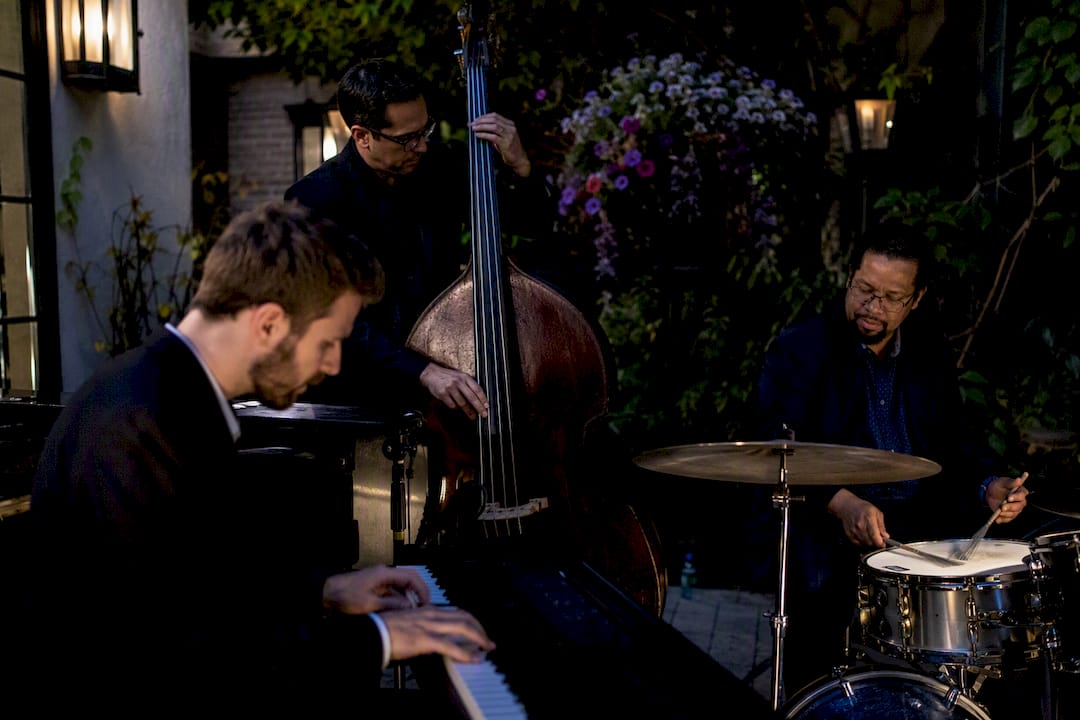 Cool jazz trio performing relaxed music
