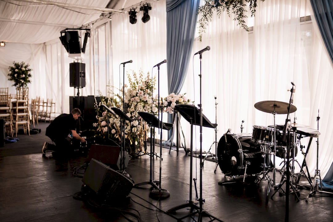 Large wedding marquee stage equipment setup