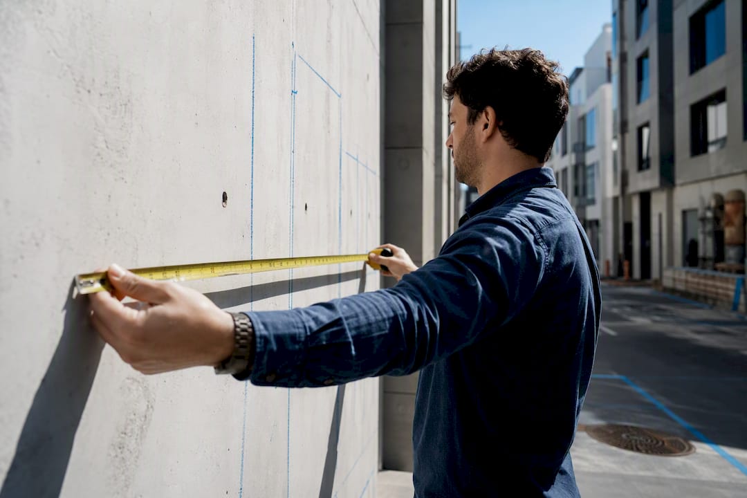 Business owner measuring interior renovation space