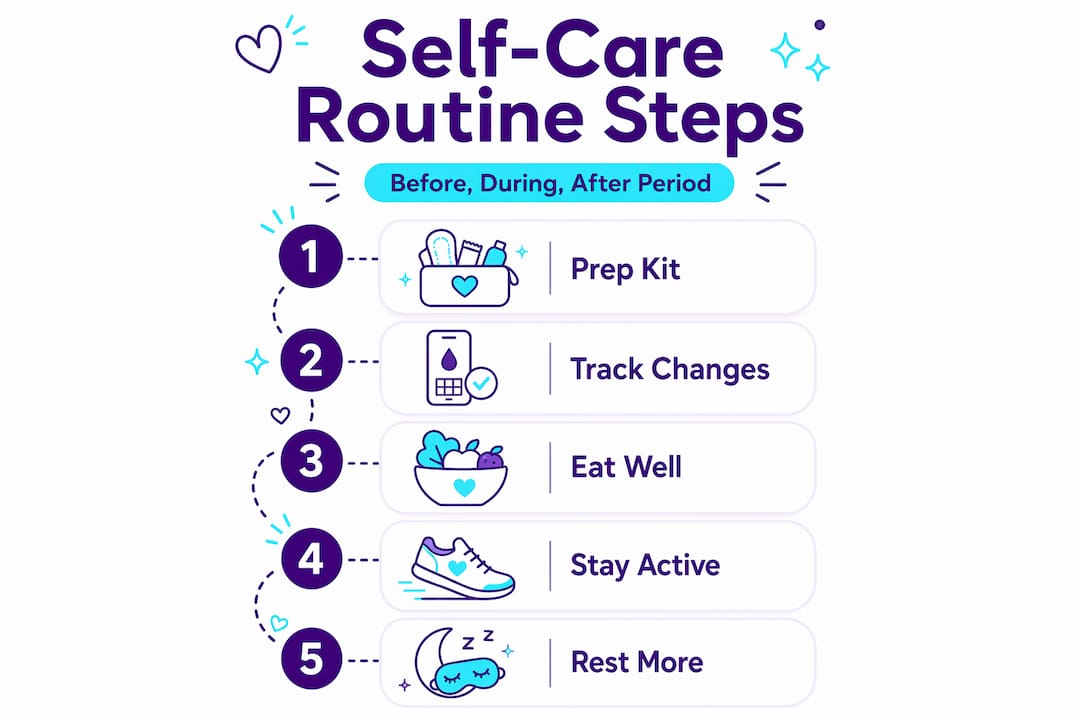 Infographic showing five steps of self-care routine