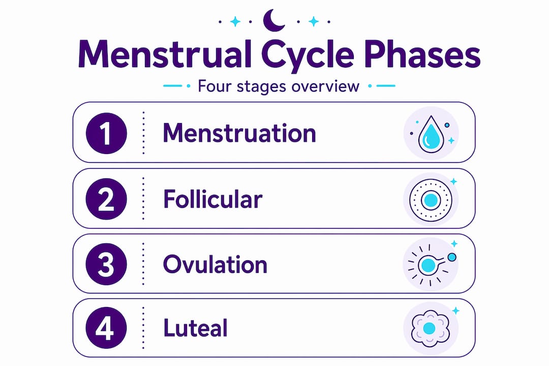 Infographic showing four menstrual cycle stages
