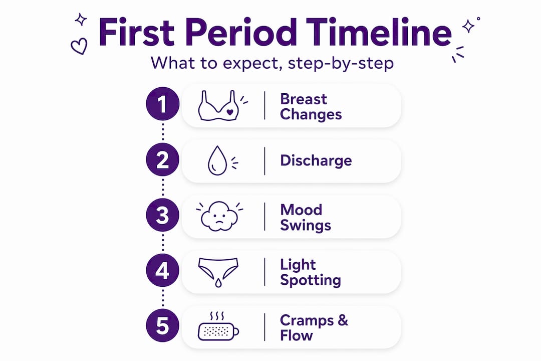 Infographic timeline of first period stages