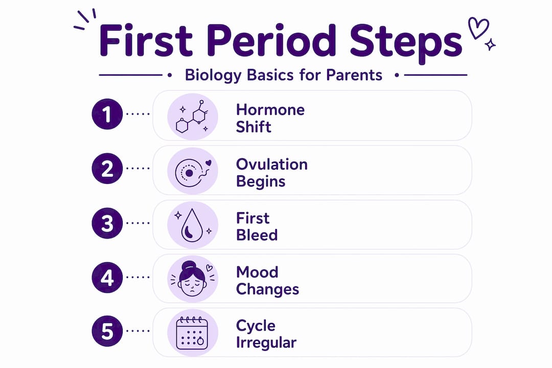 First period biology infographic vertical steps