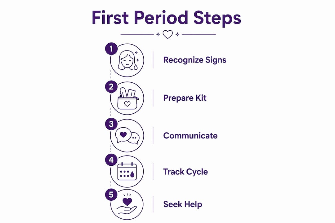 Infographic outlining steps for first period preparation
