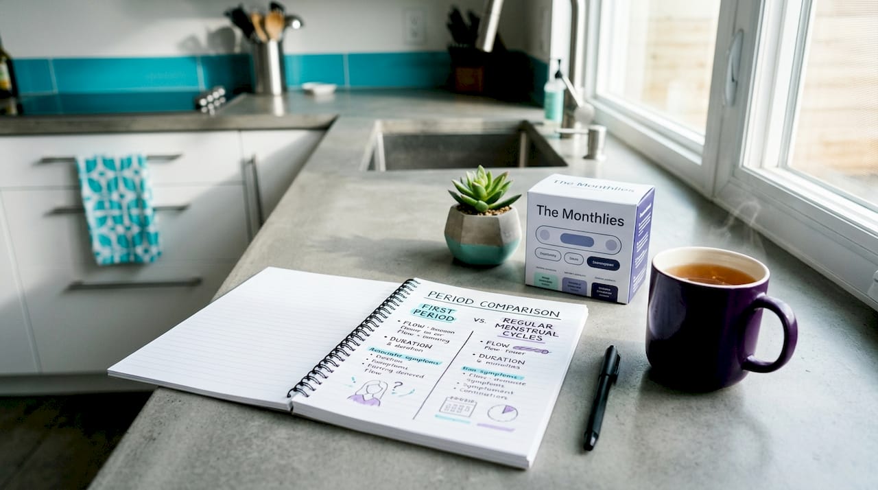 Hand-drawn menstrual cycle comparison chart on notebook