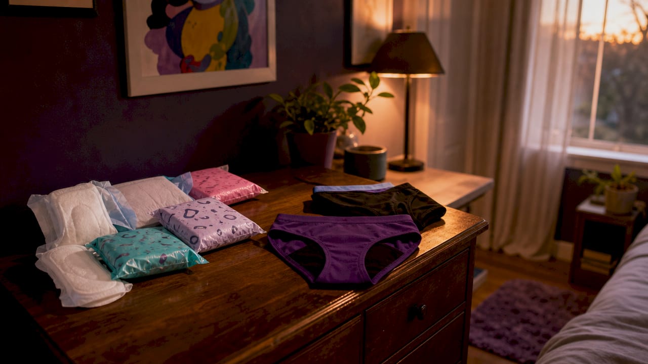 Overnight pads and period underwear displayed