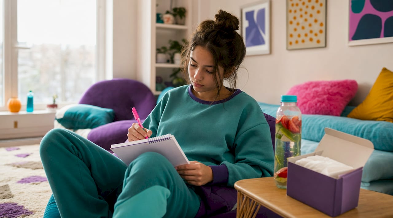 Teenage girl writing notes in classroom