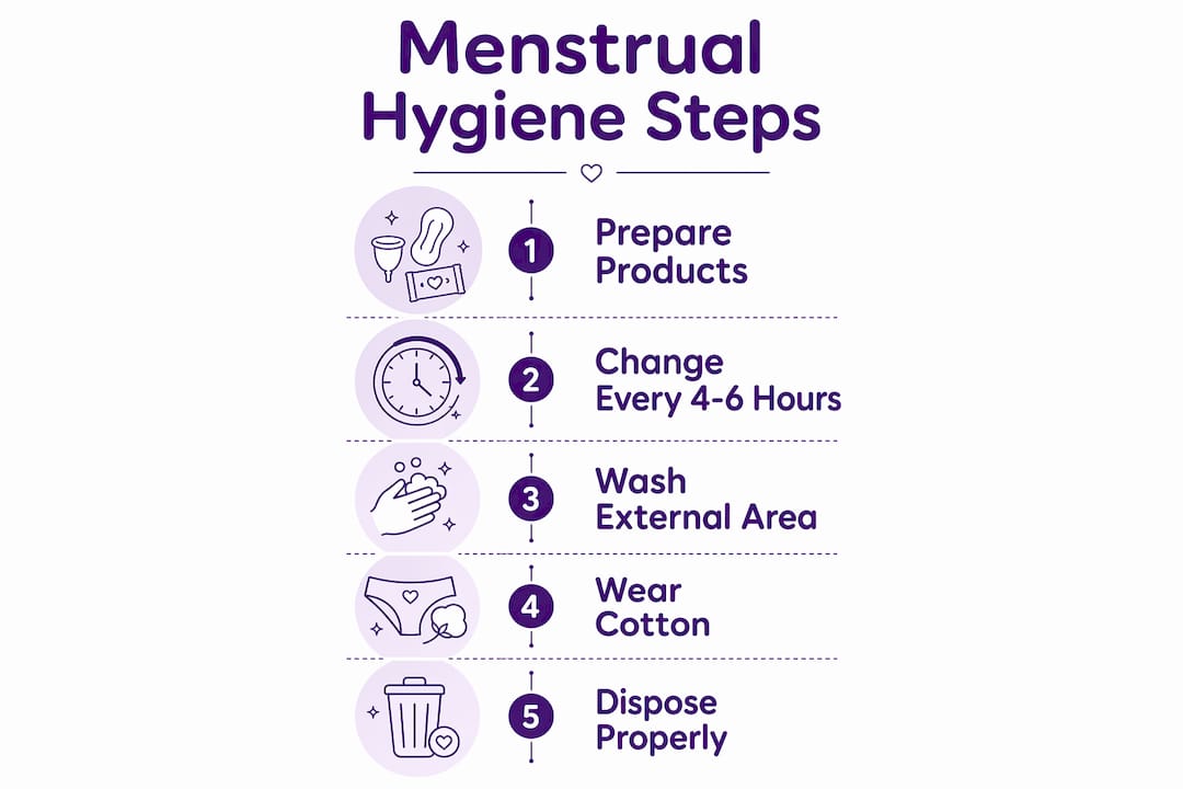 Infographic outlining menstrual hygiene steps
