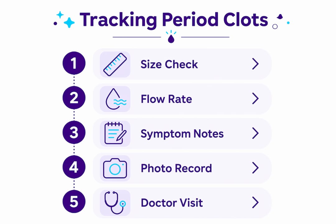 Infographic showing steps to monitor period clots