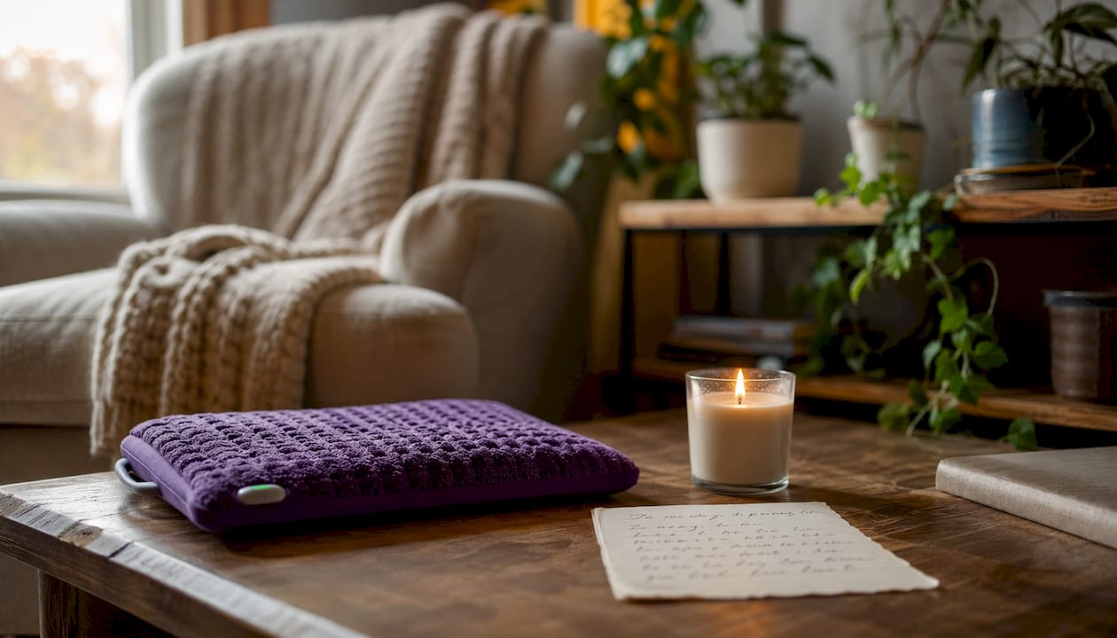 Comfort items on nightstand for period relief