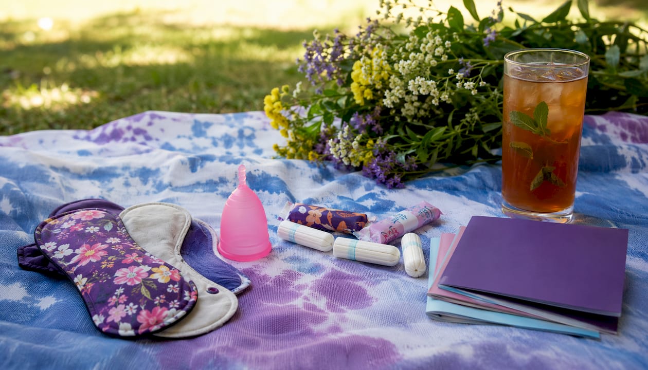 Menstrual hygiene products on clean countertop