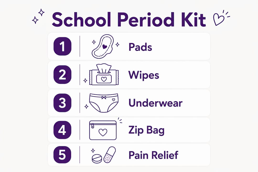 Infographic showing essentials in school period kit