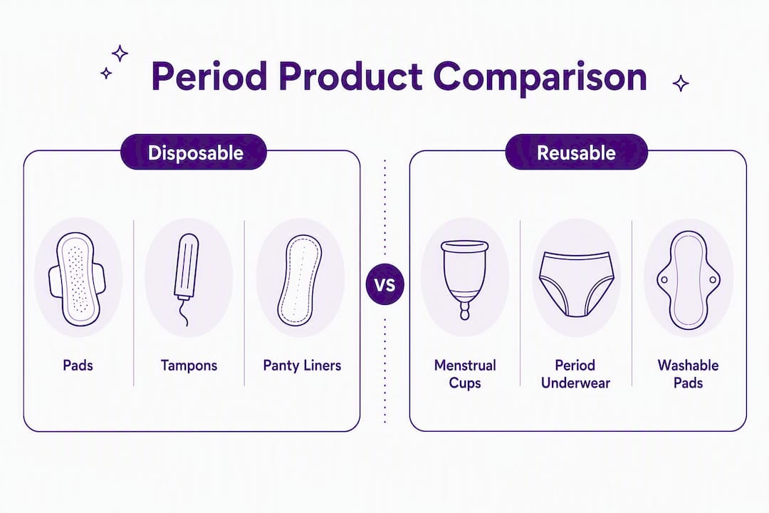 Infographic comparing disposable and reusable period products