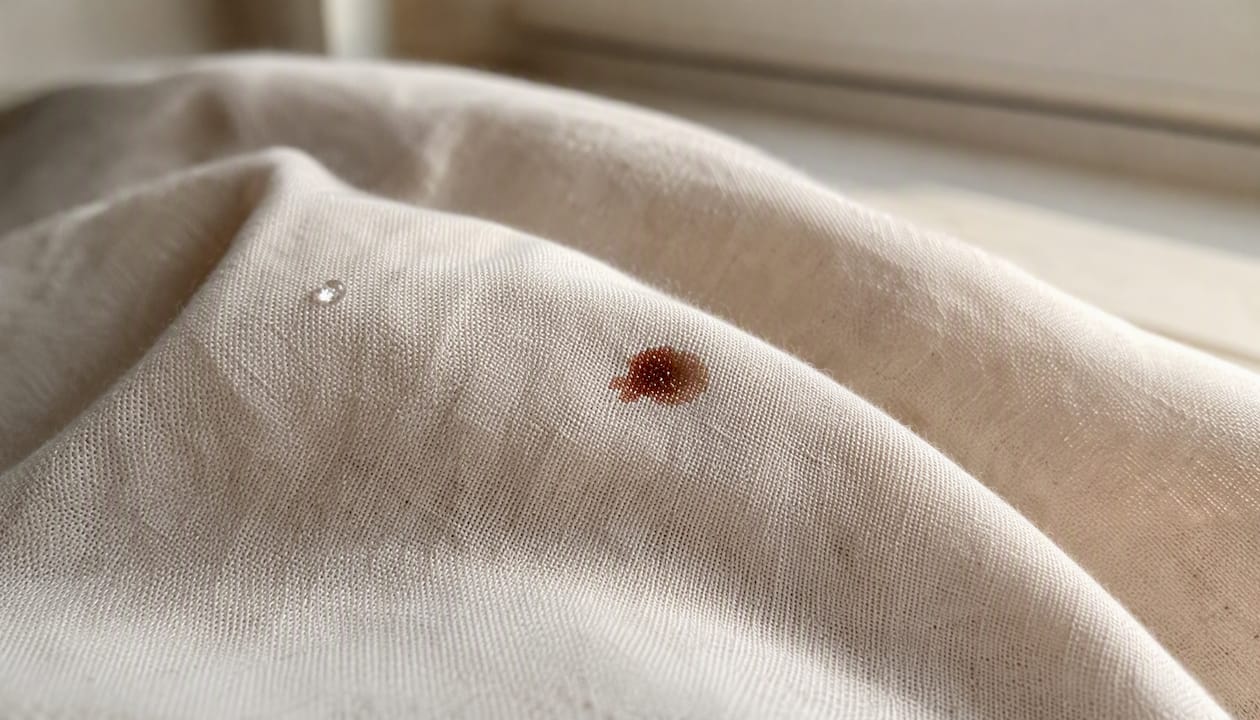Close macro of oxidizing menstrual blood on fabric