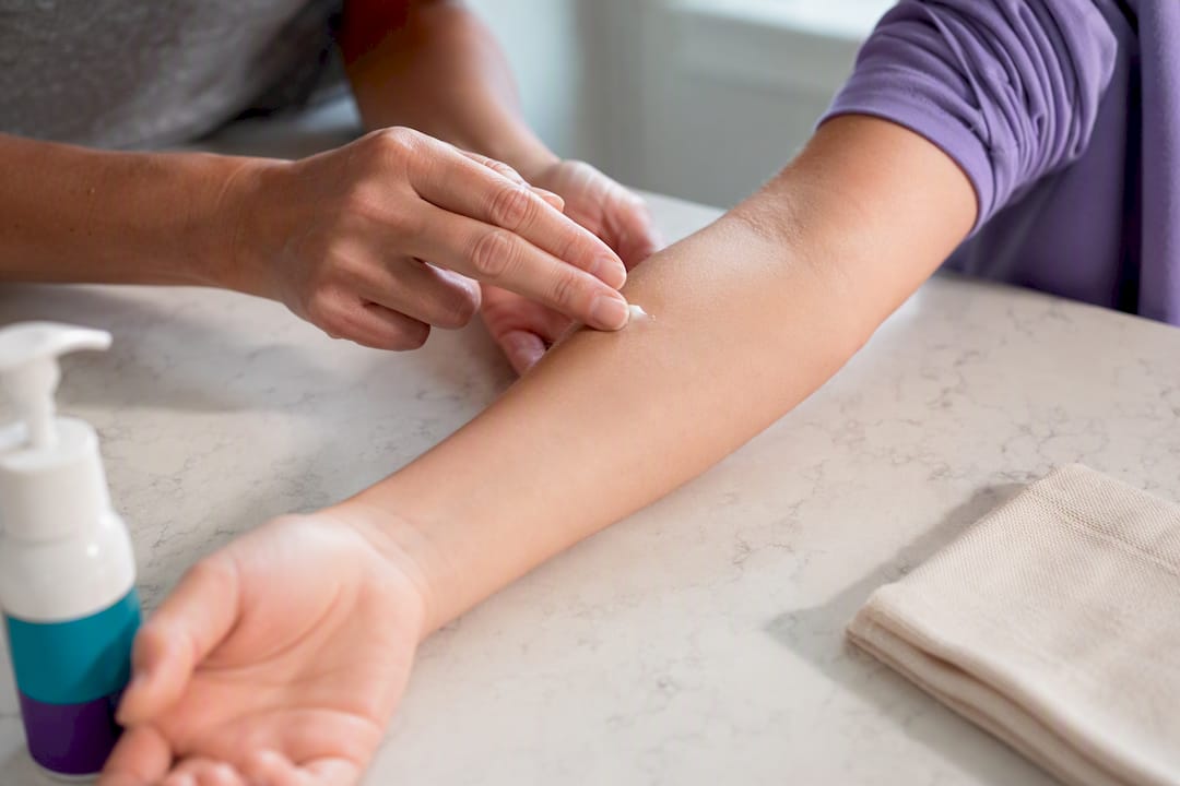 Parent performing skincare patch test