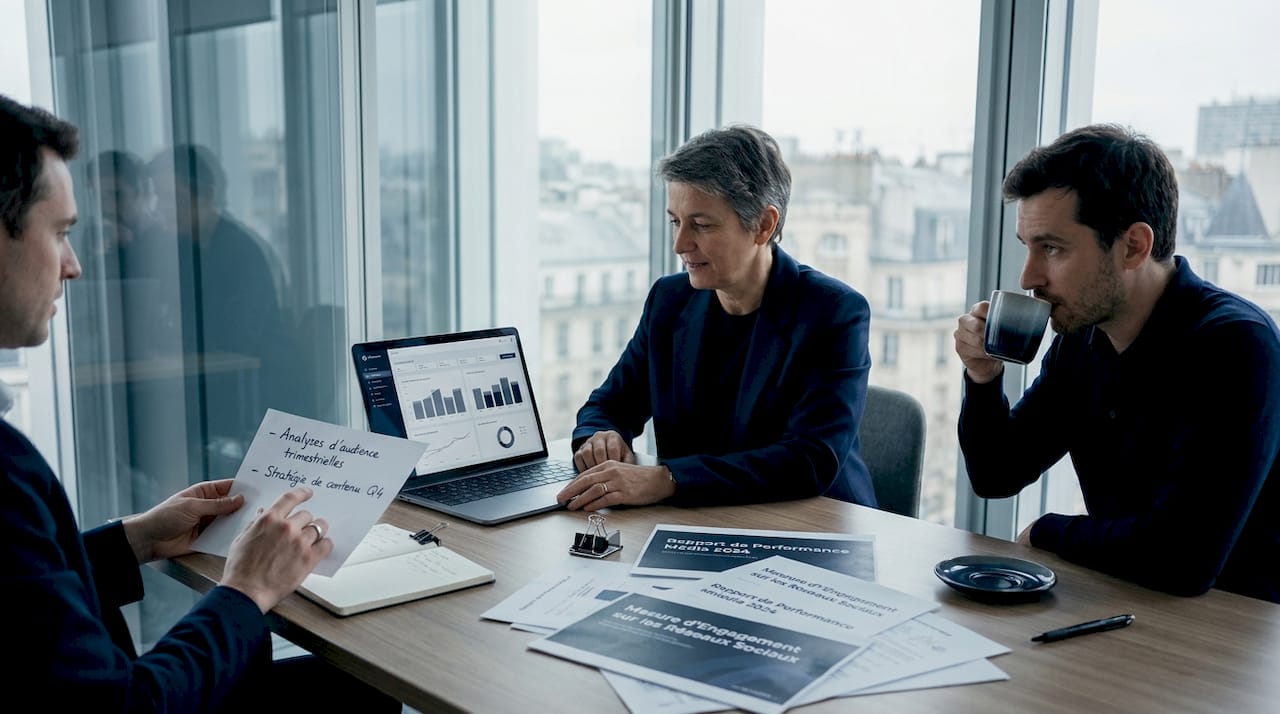 Réunion de l’équipe communication dans les locaux de l’entreprise