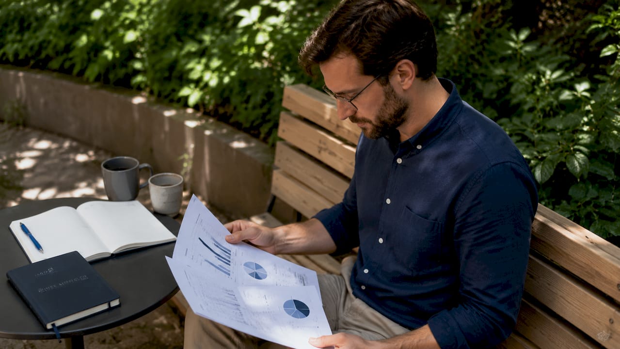 Un analyste au bureau en train de passer en revue des documents pour vérifier la qualité des données.