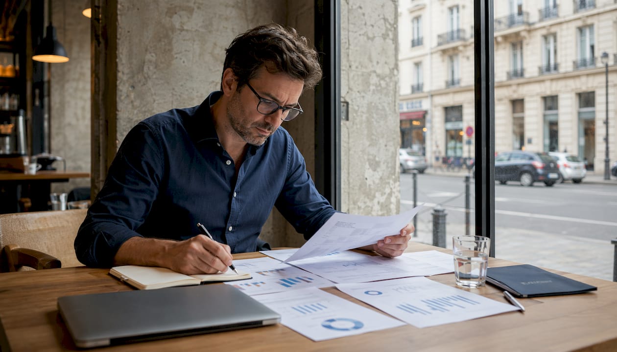 Plongé dans l’analyse des données sociales, l’analyste travaille avec concentration à son bureau.