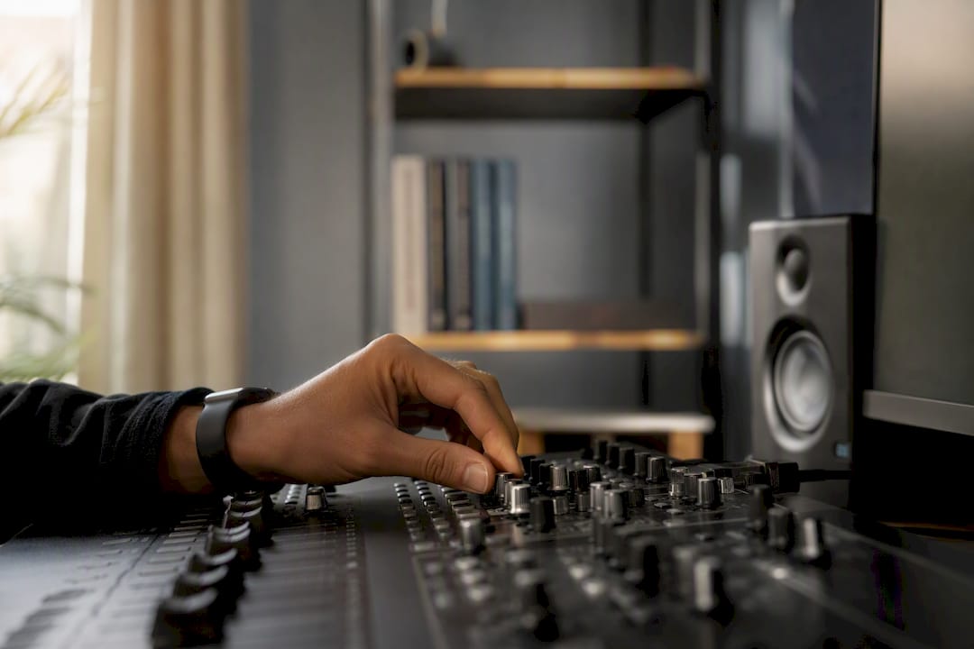 Main ajustant les boutons de la table de mixage