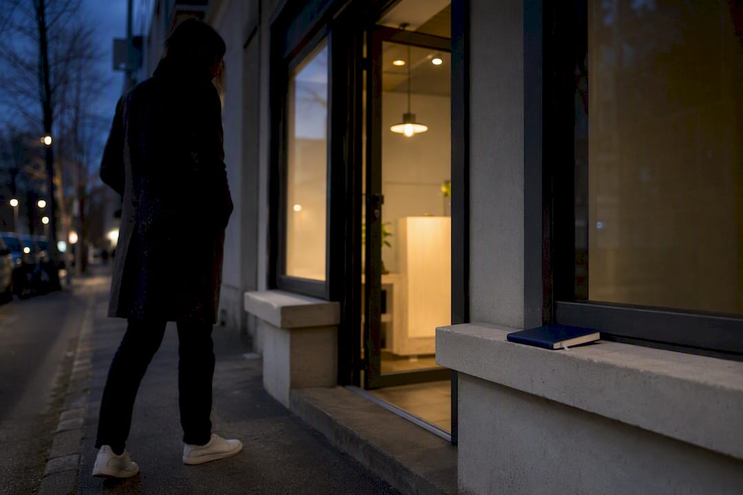 Façade d'un commerce de proximité au crépuscule