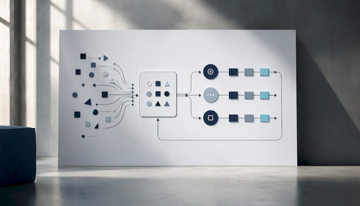 Flux IA convertissant les signaux en actions