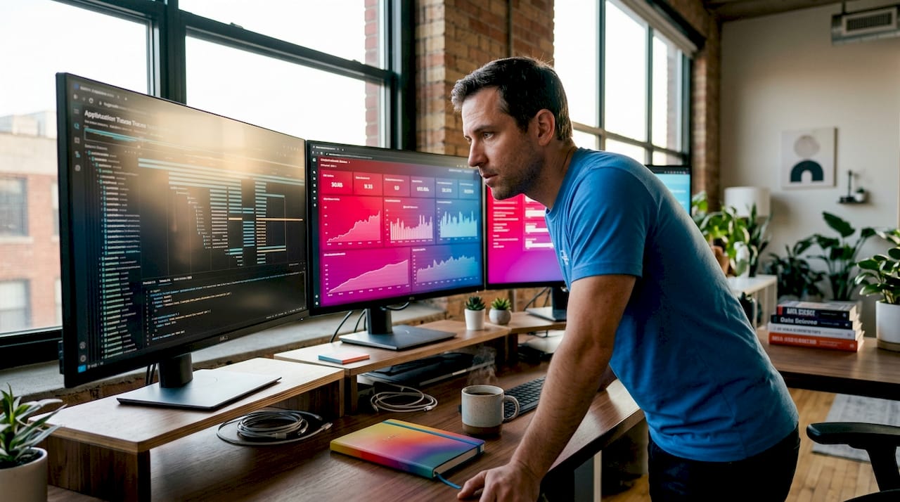 AI engineer reviews LLM observability dashboards