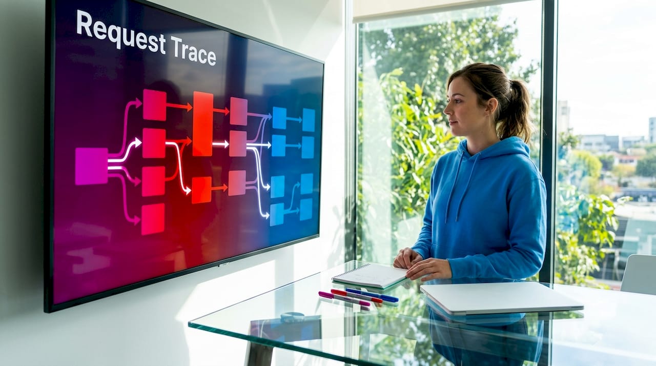 Developer examines LLM tracing workflow screen