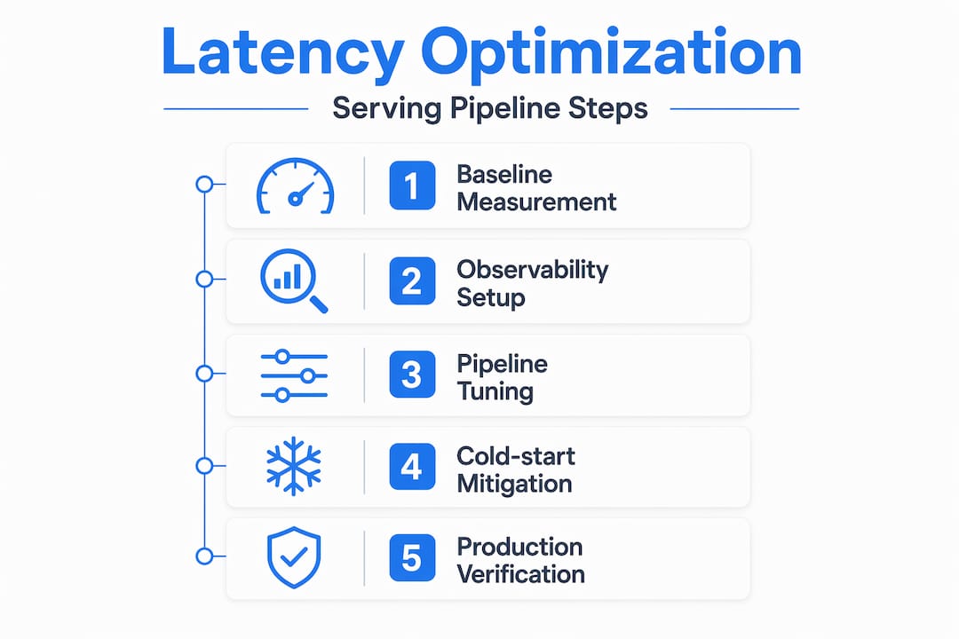 Vertical infographic showing latency optimization steps