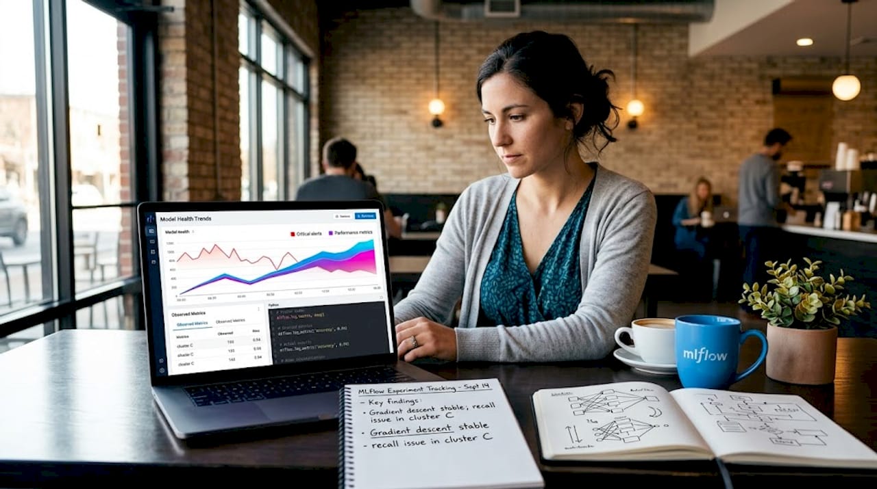 Data scientist reviewing model health dashboard