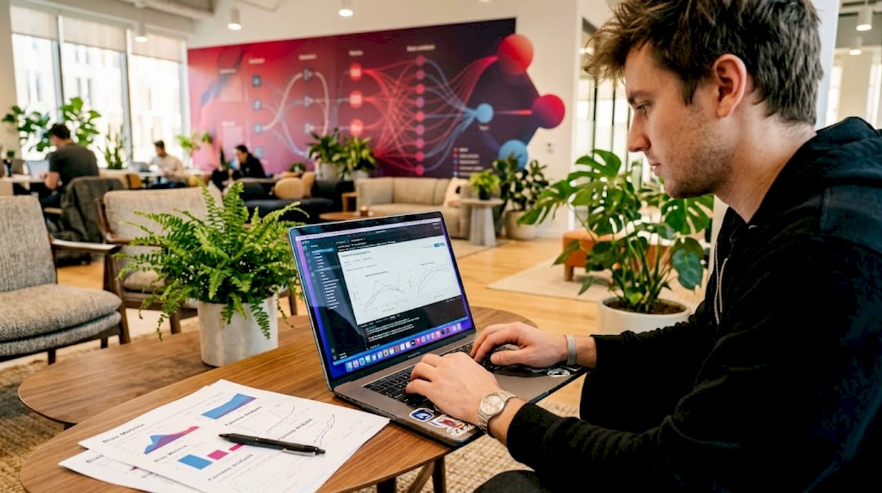 Data scientist performing bias testing on laptop