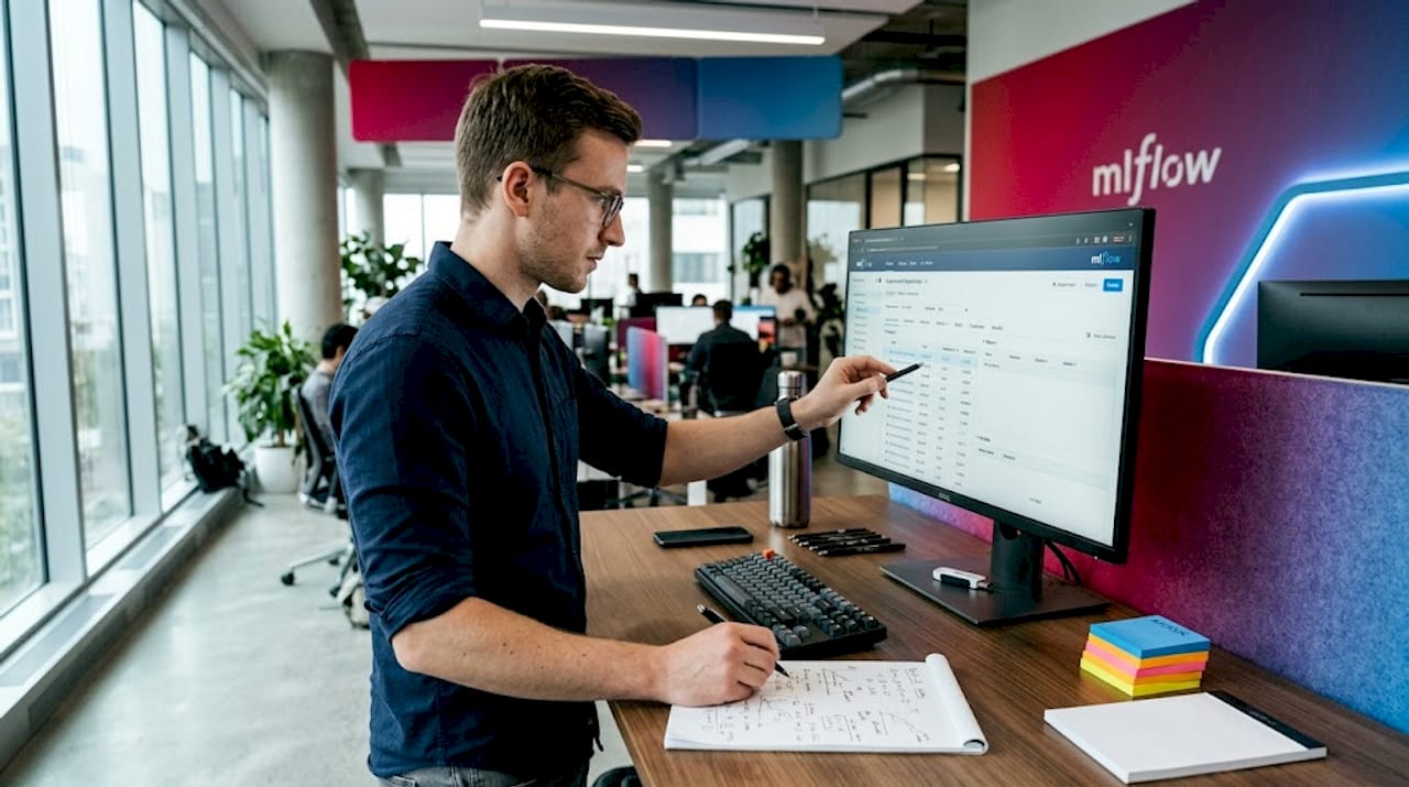 Developer checking MLflow dashboard results