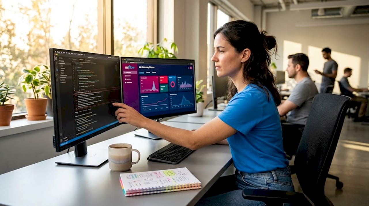 Engineer configuring AI gateway at workstation