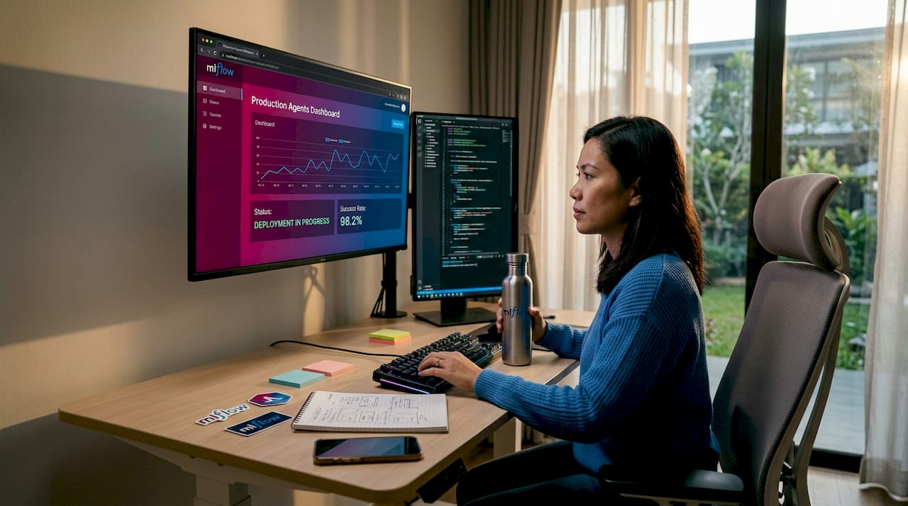 Engineer overseeing production AI agent setup