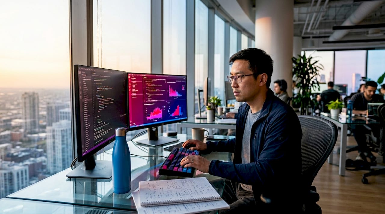 AI engineer coding in enterprise office