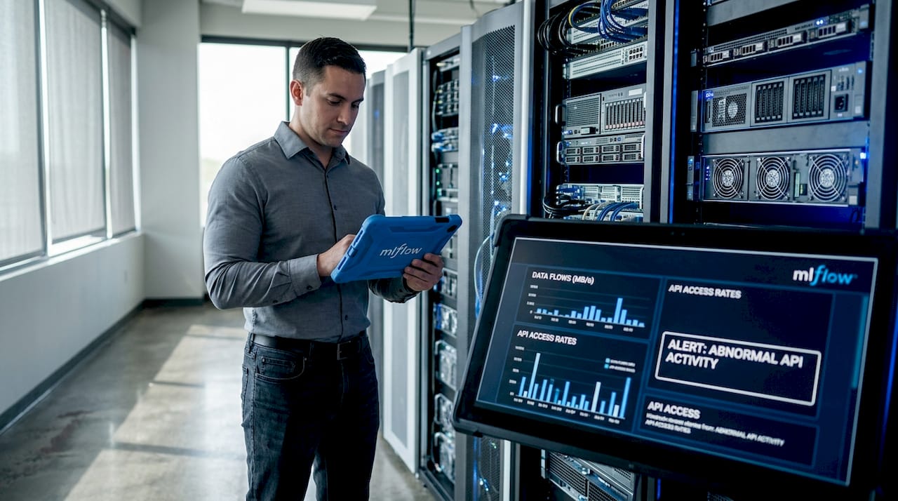Server room with AI gateway control panel