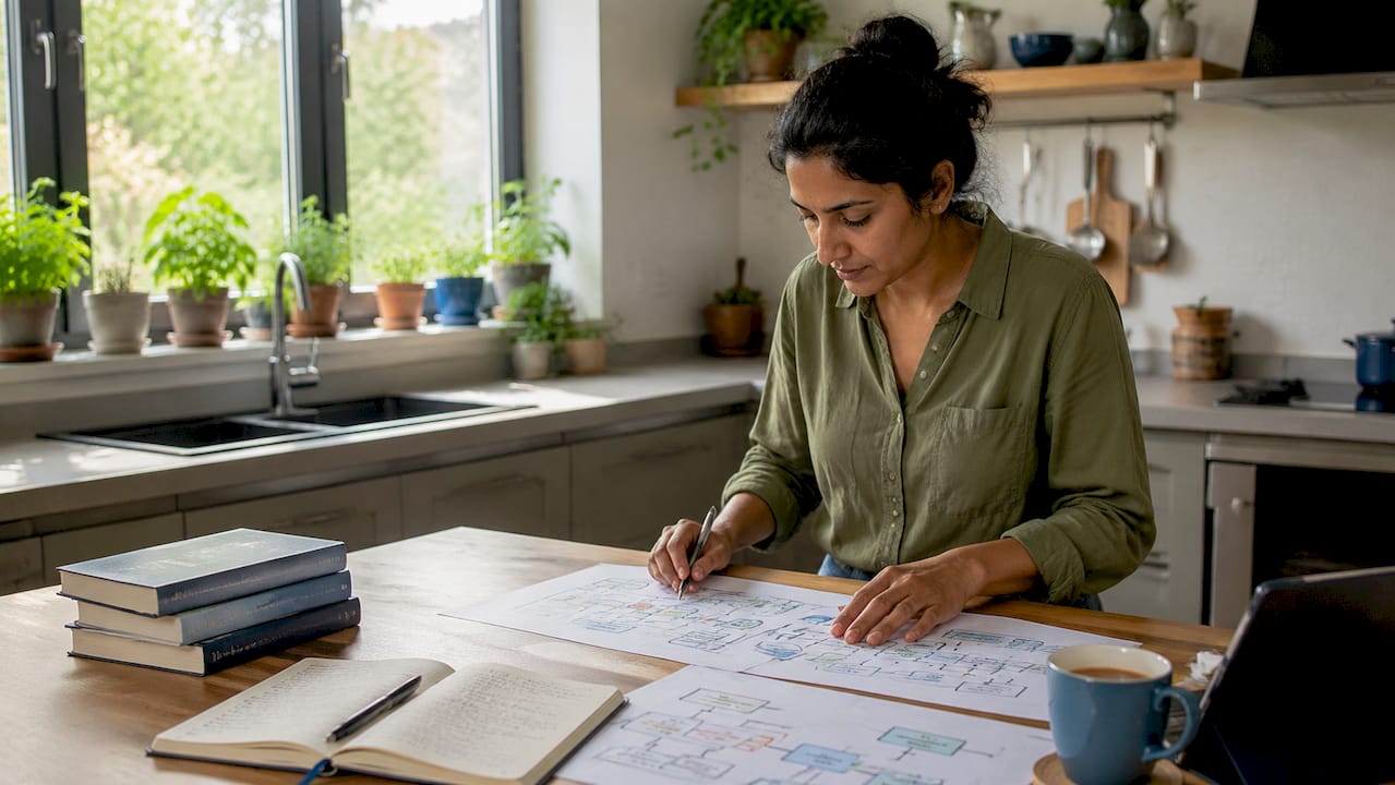 Engineer reviewing ML lifecycle diagrams